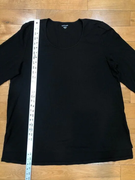 Eileen Fisher 100% Organic Cotton 3/4 Sleeve Scoop Neck Black Tunic Tee Size XL - Picture 8 of 9